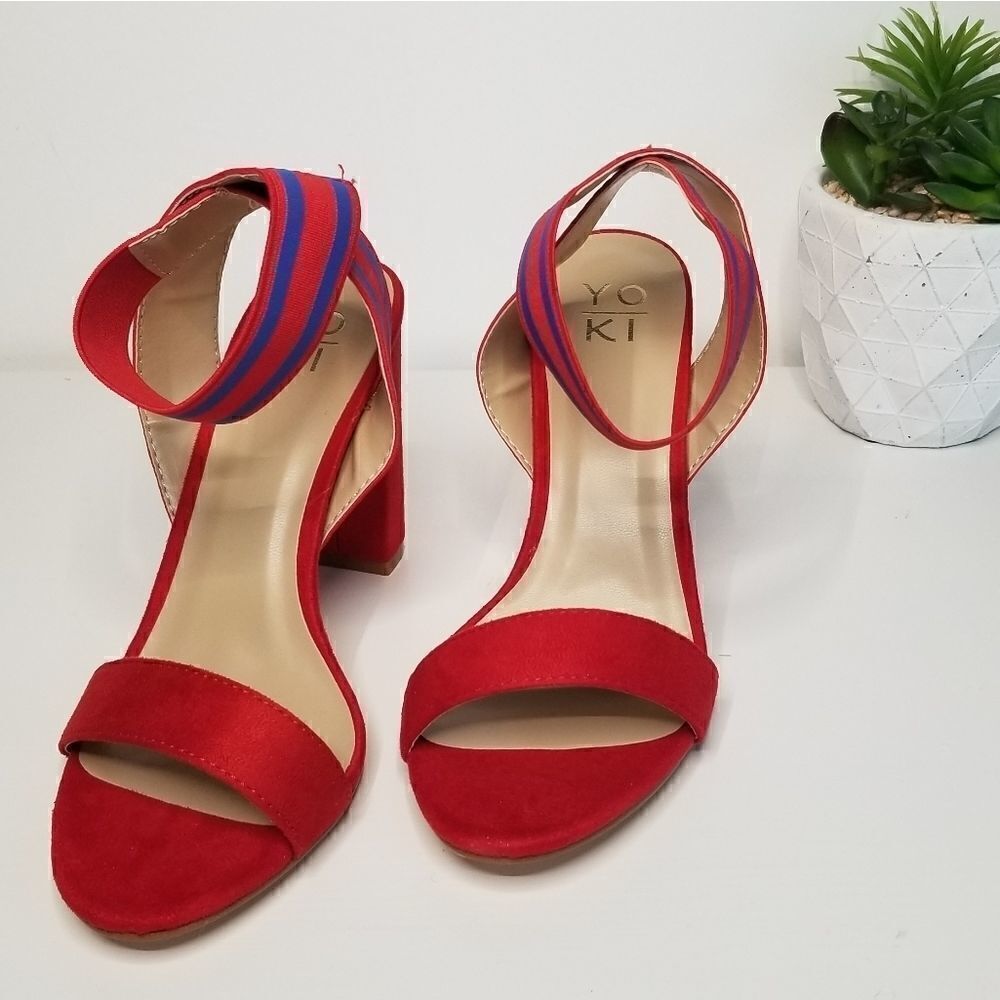 Yoki red and blue ankle strap heels - Picture 5 of 5